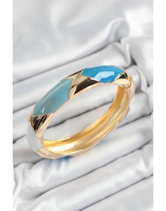 Çelik Mavi Beyaz Mineli Baklava Model Gold Renk Kadın Kelepçe