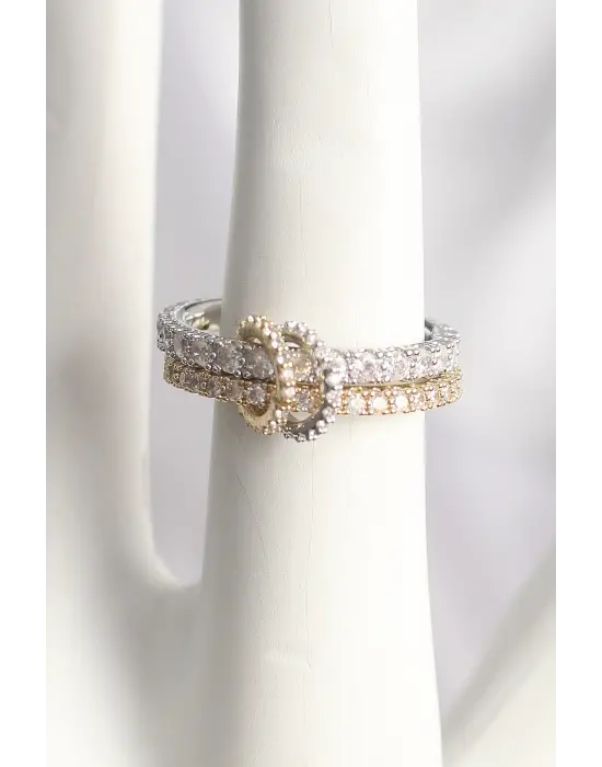 Pirinç Mix Renk 2Li Zirkon Taşlı Kadın Yüzük