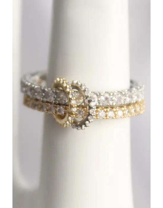 Pirinç Mix Renk 2Li Zirkon Taşlı Kadın Yüzük