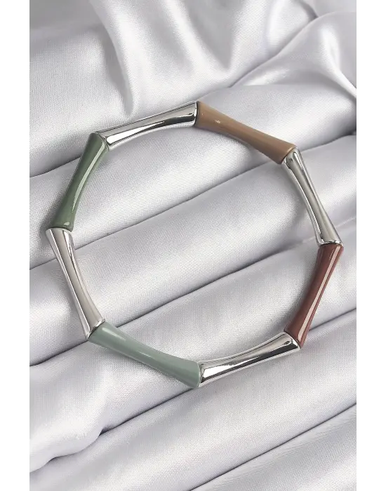 Pirinç Mix Renk Akrilik Lastikli Bambu Model Kadın Bileklik