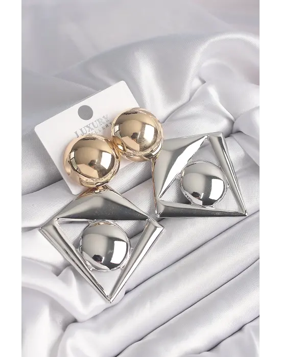  Mix Renk Üçgen Model Vintage Çelik Küpe