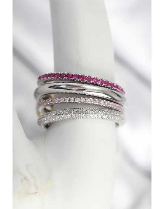 Pirinç Mix Renk Zirkon Taşlı 4Lü Kadın Yüzük