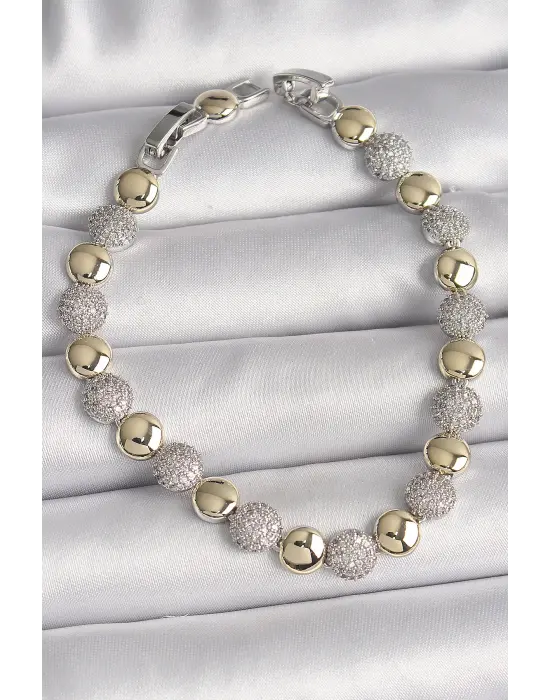 Pirinç Mix Renk Zirkon Taşlı Daire Model VIP Seri Kadın Bileklik