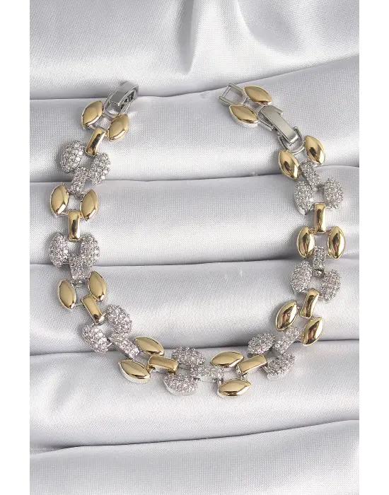 Pirinç Mix Renk Zirkon Taşlı Damla Model VIP Seri Kadın Bileklik