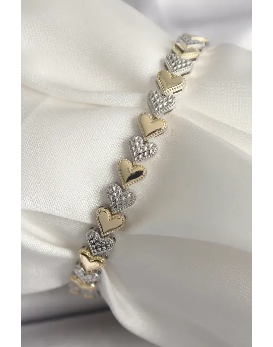 Pirinç Mix Renk Zirkon Taşlı Kalp Model VIP Seri Kadın Bileklik