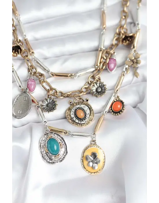 Otantik Charmlı Çift Katmanlı Çoklu Kadın Kolye