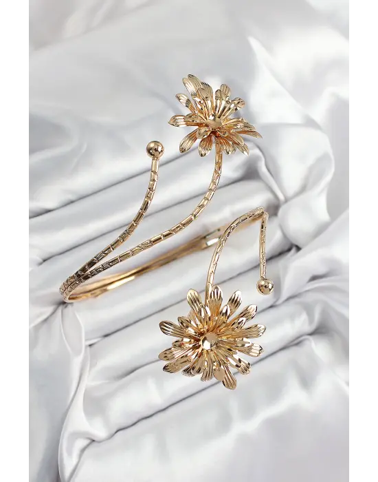 Pirinç Papatya Model Gold Renk Kadın Pazu Bileklik