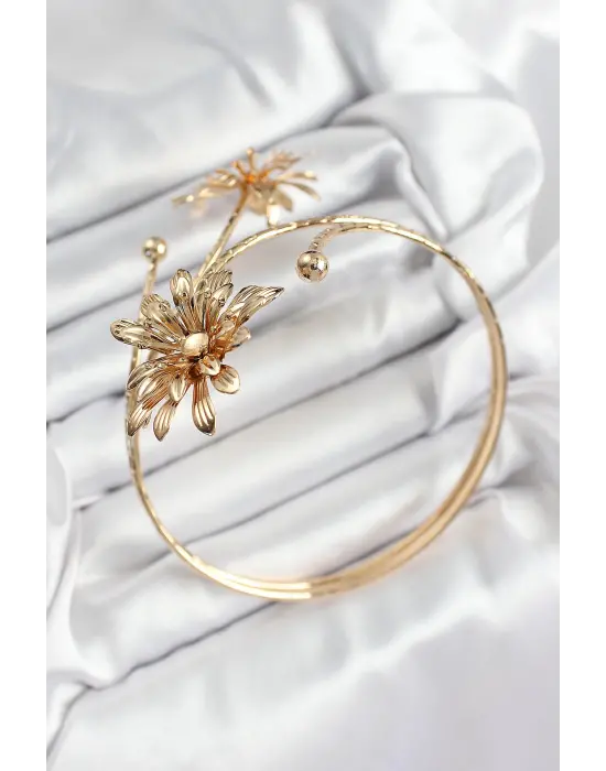 Pirinç Papatya Model Gold Renk Kadın Pazu Bileklik