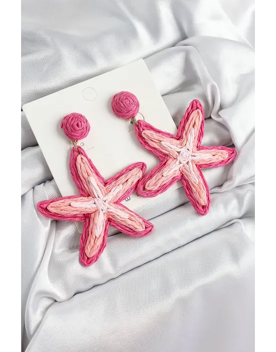 Pirinç Pembe Deniz Yıldızı Model Gold Renk Kadın Hasır Küpe