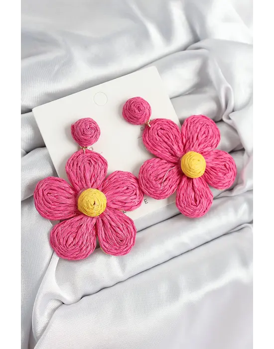 Pirinç Pembe Papatya Model Gold Renk Kadın Hasır Küpe