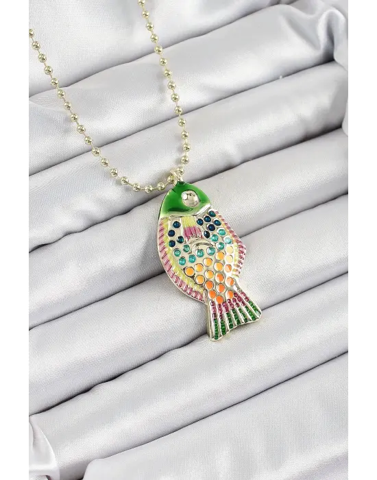Pirinç Rainbow Balık Model Zirkon Taşlı Gold Renk Kadın Kolye