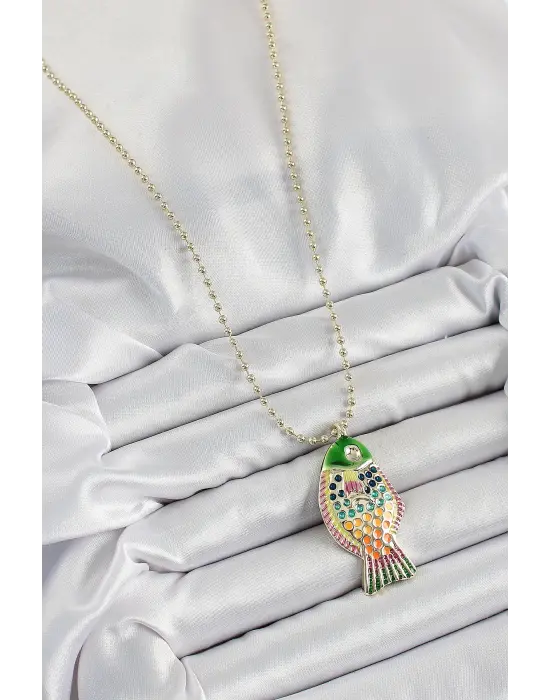 Pirinç Rainbow Balık Model Zirkon Taşlı Gold Renk Kadın Kolye