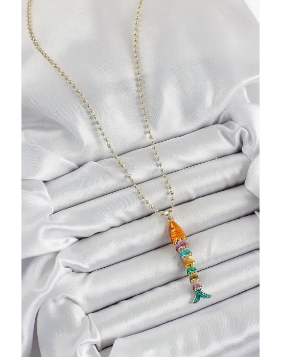 Pirinç Rainbow Balık Model Zirkon Taşlı Gold Renk Kadın Kolye