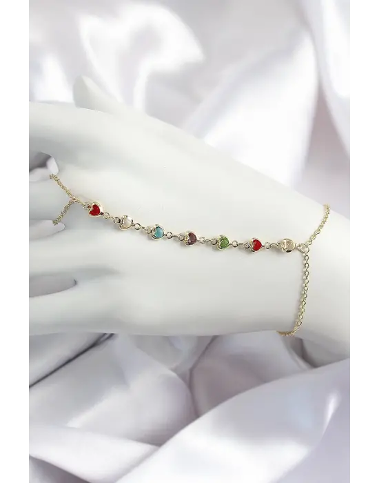 Çelik Renkli Kalpli Zirkon Taşlı Y Model Gold Renk Kadın Şahmeran