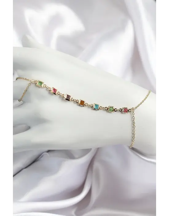 Çelik Renkli Kare Zirkon Taşlı Y Model Gold Renk Kadın Şahmeran