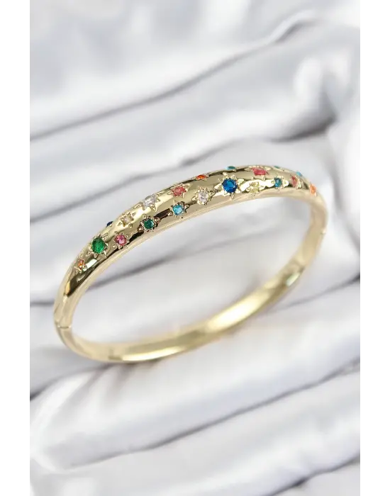 Pirinç Renkli Zirkon Taşlı Kutup Yıldızı Model Gold Renk Kadın Kelepçe