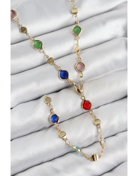 Pirinç Renkli Zirkon Taşlı Model Gold Renk Kadın Y Kolye