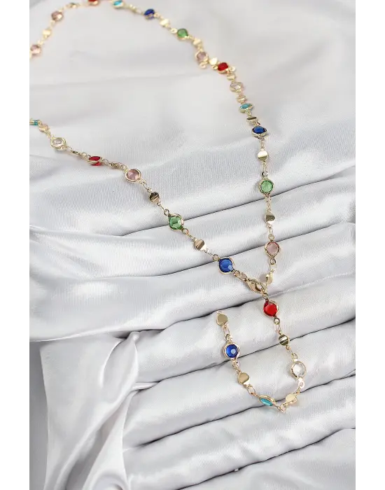 Pirinç Renkli Zirkon Taşlı Model Gold Renk Kadın Y Kolye