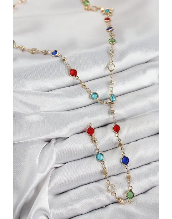 Pirinç Renkli Zirkon Taşlı Model Gold Renk Kadın Y Kolye