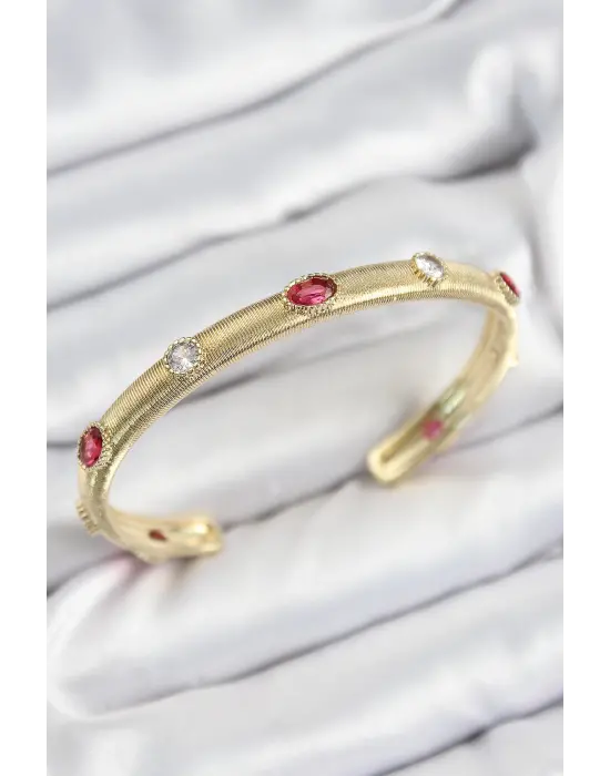 Pirinç Renkli Zirkon Taşlı Vintage Model Gold Renk Kadın Kelepçe