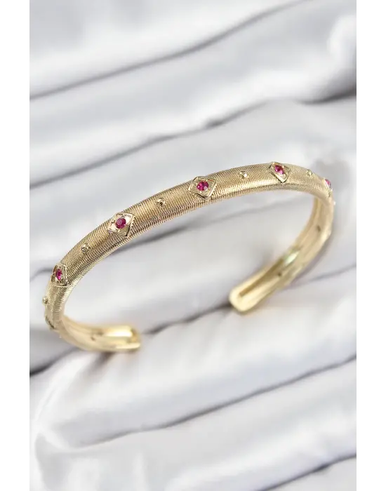 Pirinç Renkli Zirkon Taşlı Vintage Model Gold Renk Kadın Kelepçe