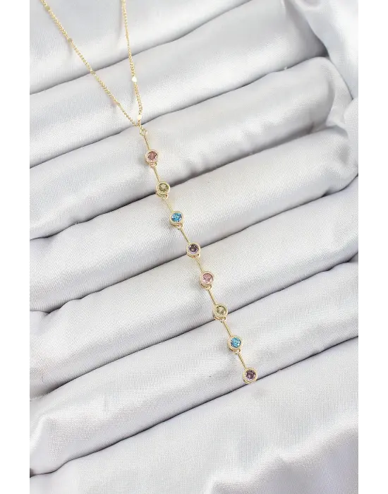 Pirinç Renkli Zirkon Taşlı Y Model Gold Renk Kadın Kolye