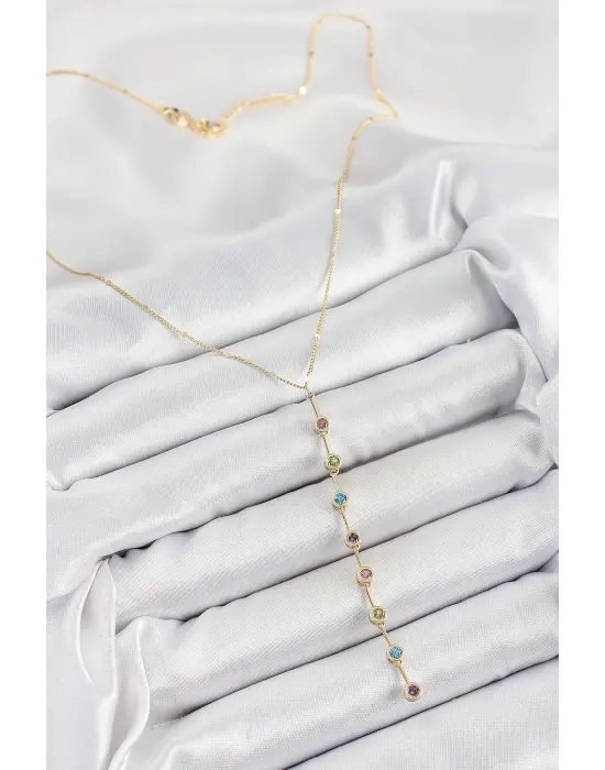 Pirinç Renkli Zirkon Taşlı Y Model Gold Renk Kadın Kolye