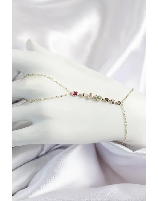 Pirinç Renkli Zirkon Taşlı Y Model Gold Renk Kadın Şahmeran