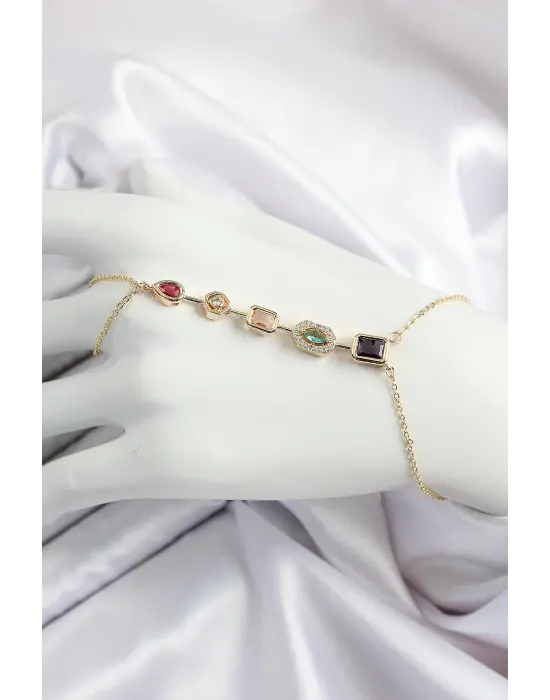 Pirinç  Renkli Zirkon Taşlı Y Model Gold Renk Kadın Şahmeran