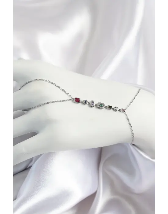 Pirinç Renkli Zirkon Taşlı Y Model Gümüş Renk Kadın Şahmeran