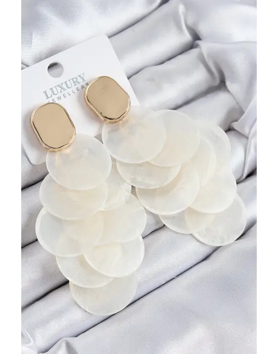 Pirinç Sallantılı Sedef Model Gold Renk Kadın Küpe