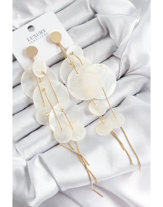 Pirinç Sallantılı Sedef Model Gold Renk Kadın Küpe