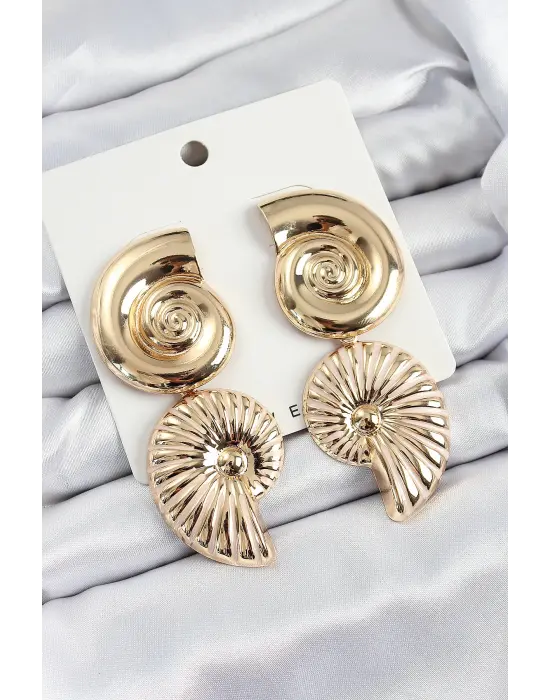 Pirinç Sarmal Sallantılı Deniz Kabuğu Vintage Model Gold Renk Küpe