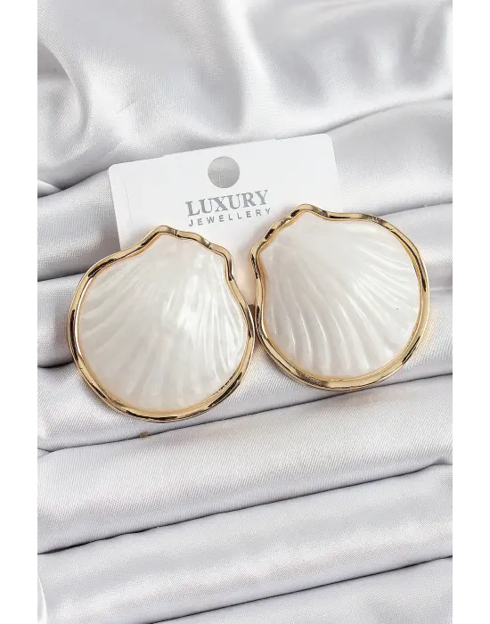 Pirinç Sedef Deniz Kabuğu Figürlü Gold Renk Kadın Küpe