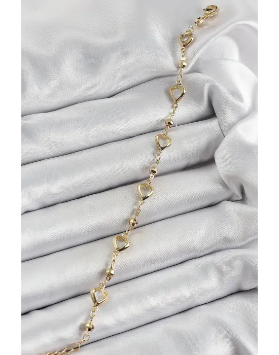 Pirinç Şeffaf Kalp Model Gold Renk Zirkon Taşlı Kadın Bileklik