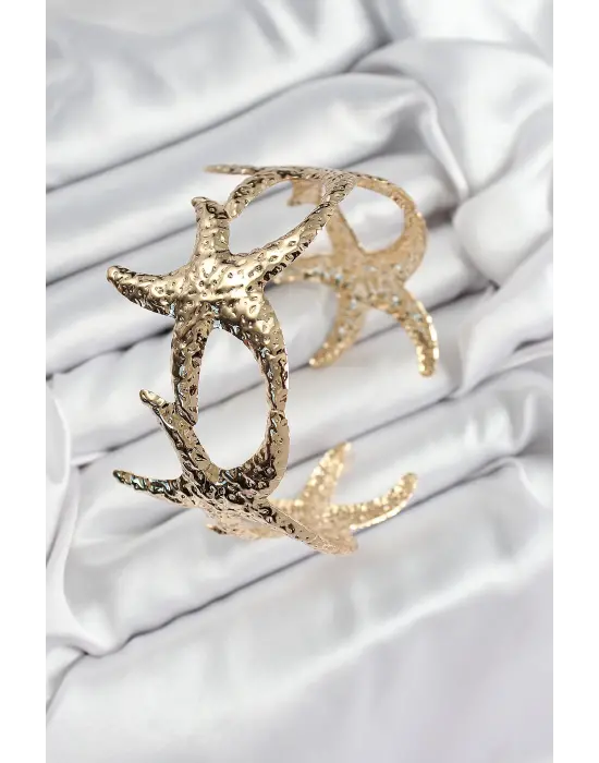 Pirinç Sıralı Deniz Yıldızı Model Gold Renk Kadın Pazu Bileklik