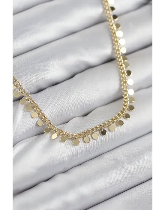 Pirinç Sıralı Pul Zincir Model Gold Renk Kadın Kolye