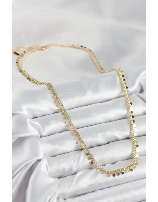 Pirinç Sıralı Pul Zincir Model Gold Renk Kadın Kolye