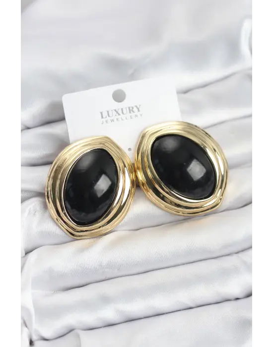 Çelik Siyah Badem Model Vintage Gold Kadın Küpe