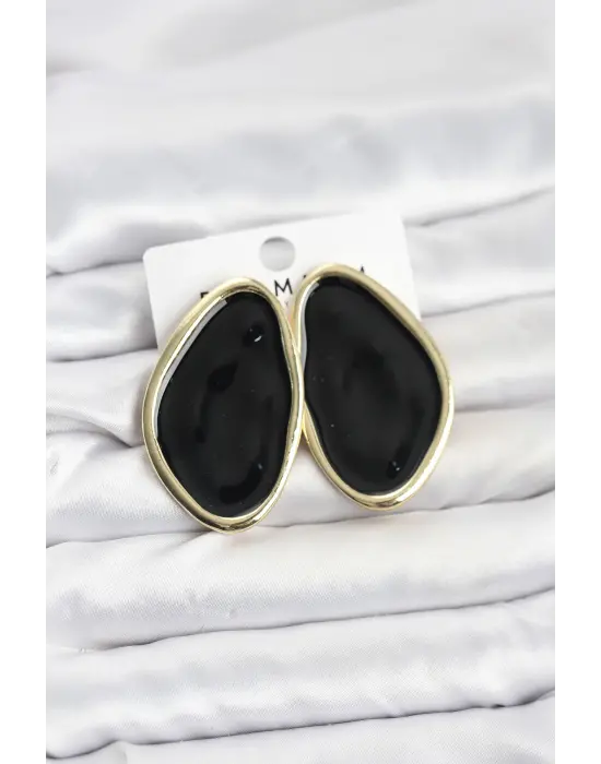 Çelik Siyah Mineli Damla Model Vintage Plaka Kadın Küpe