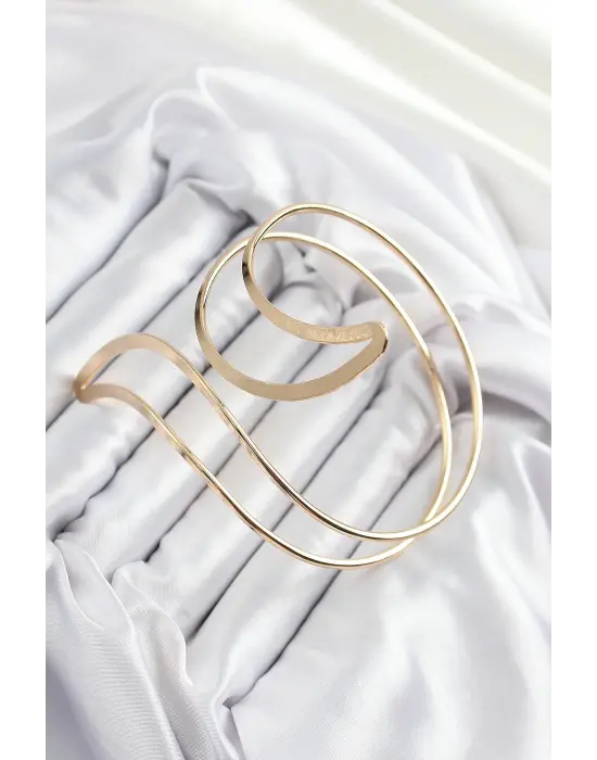 Pirinç Soyut Alev Desenli Gold Renk Kadın Pazu Bileklik