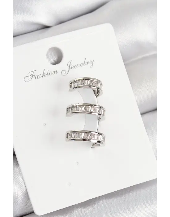 Çelik Su Yolu Model Gümüş Renk Sağ Kıkırdak Küpe