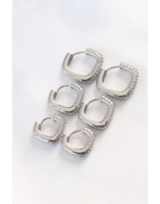  Taşlı Gümüş Çoklu Küpe