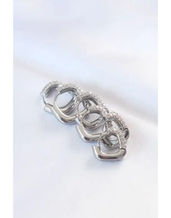  Taşlı Gümüş Çoklu Küpe