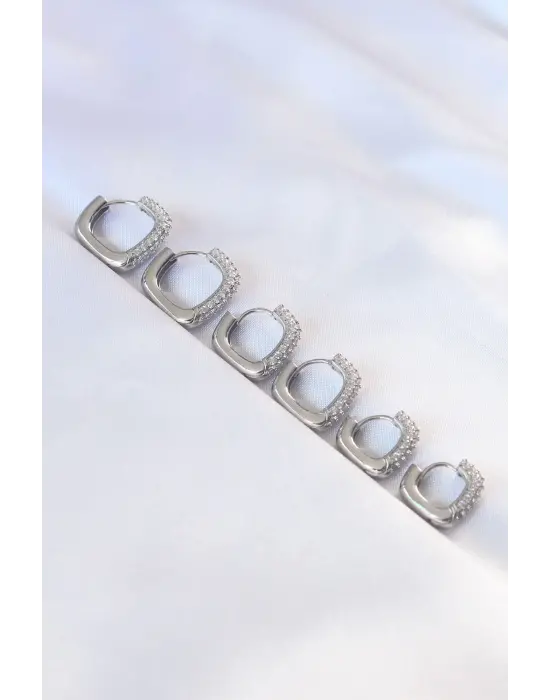  Taşlı Gümüş Çoklu Küpe