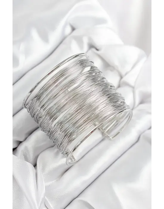 Pirinç Tel Sarma Model Gümüş Renk Kadın Bileklilk