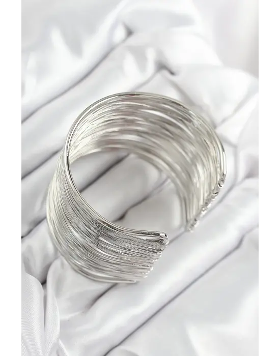 Pirinç Tel Sarma Model Gümüş Renk Kadın Bileklilk