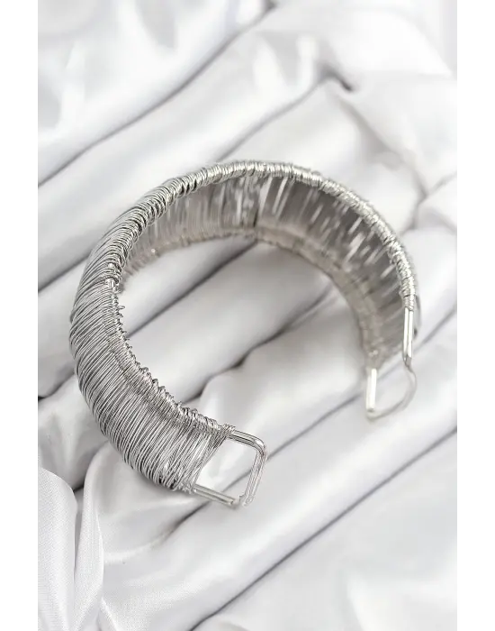 Pirinç Tel Sarma Model Gümüş Renk Kadın Bileklilk