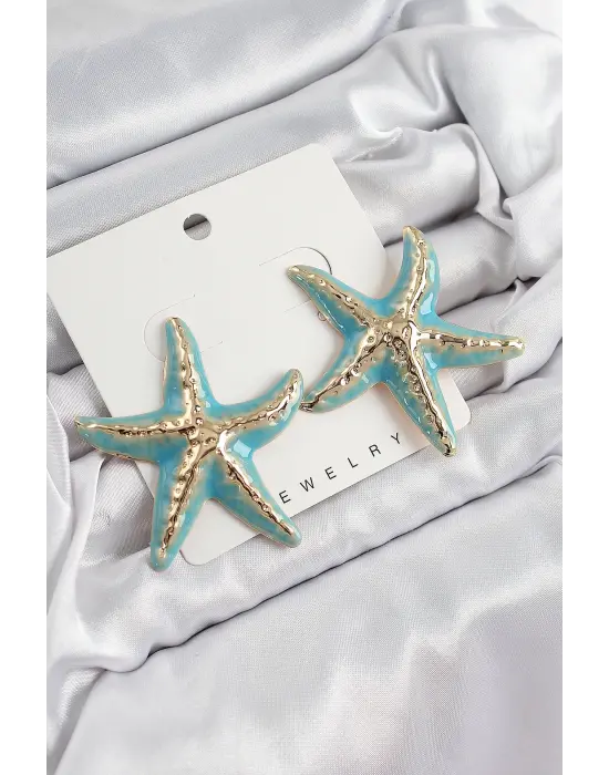 Pirinç Turkuaz Deniz Yıldızı Model Vintage Kadın Küpe