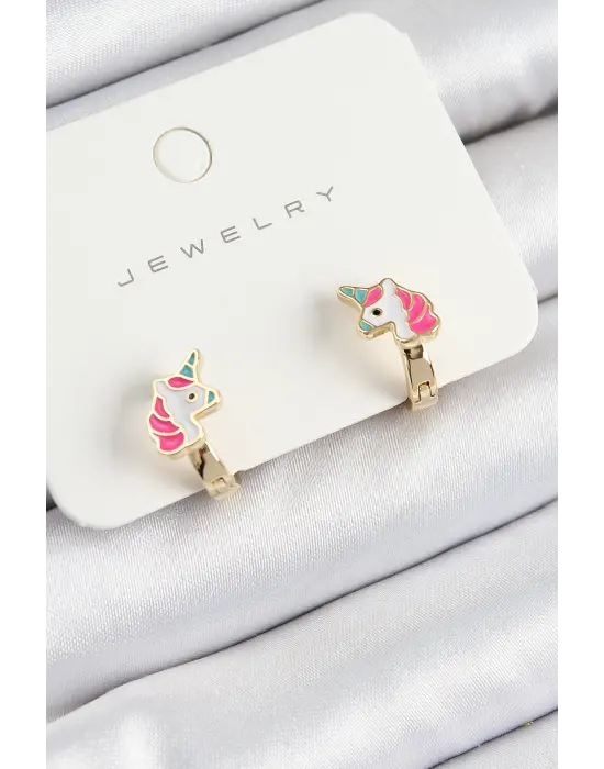 Pirinç Unıcorn Model Gold Renk Çocuk Küpe